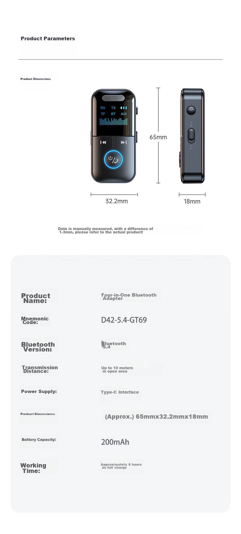 BIAZE Bluetooth 5.4 Аудио Приемник-передатчик, Адаптер для Автомобильных Наушников, Динамиков, Усилителей, Компьютеров, Телевизоров, Беспроводное Преобразование AUX с Hands-Free