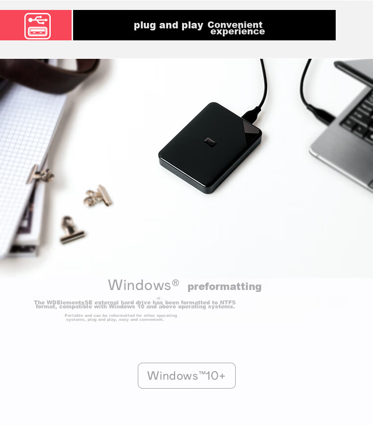 Внешний жесткий диск Western Digital WD Elements SE, 4 ТБ, портативный, USB 3.0, черный