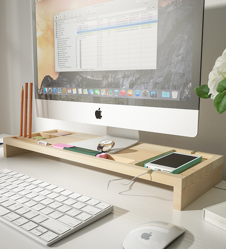 林家小子 实木电脑显示器台式屏幕增高架办公室垫高底座桌面键盘收纳置物架 B1单层【8.4cm】