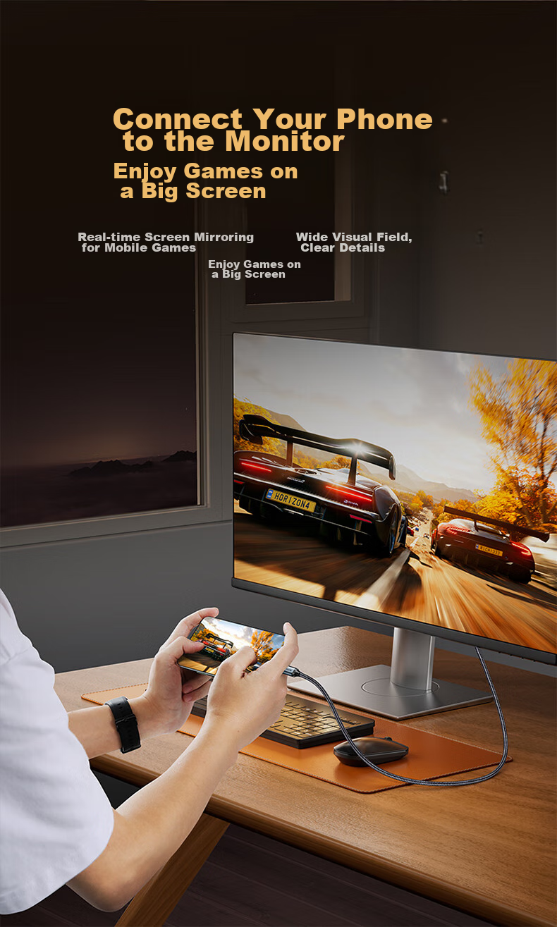Адаптер-кабель SAMZHE DP 1.4 на Type-C, двунаправленный, Thunderbolt 4/5, 8K60/4K240Hz, для Apple ноутбуков и телефонов, HZ15