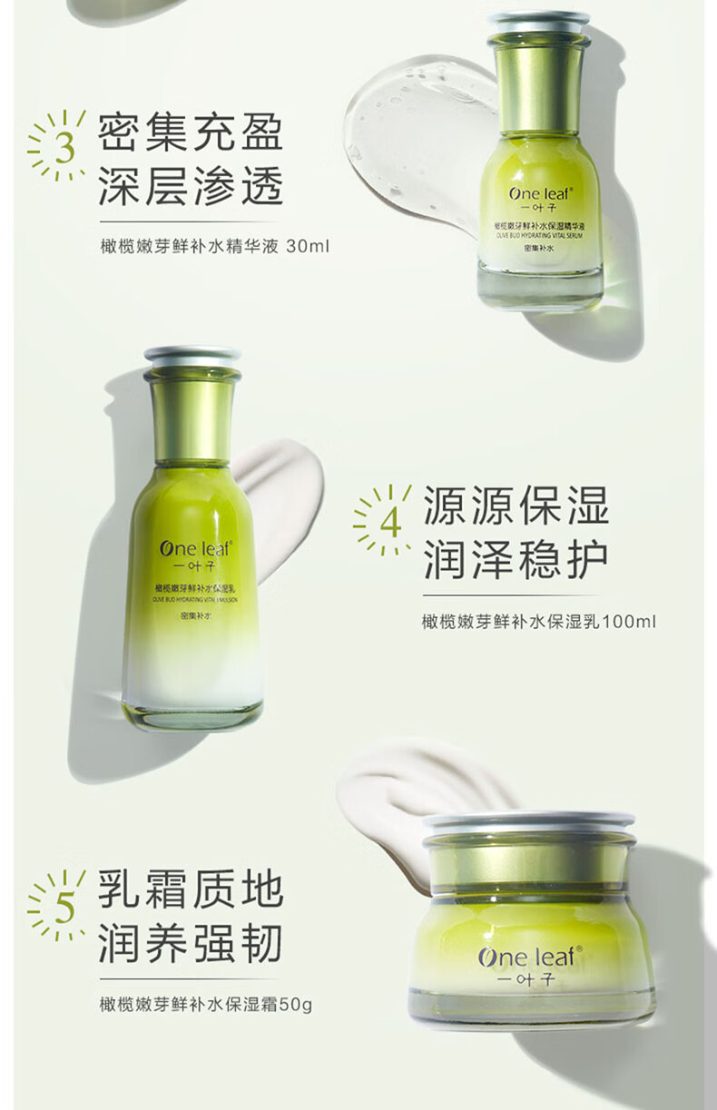 一叶子护肤品套装女补水保湿收缩毛孔橄榄芽洗面奶水乳精华面霜年货礼物 【橄榄嫩芽旅行3件套：洁面水乳