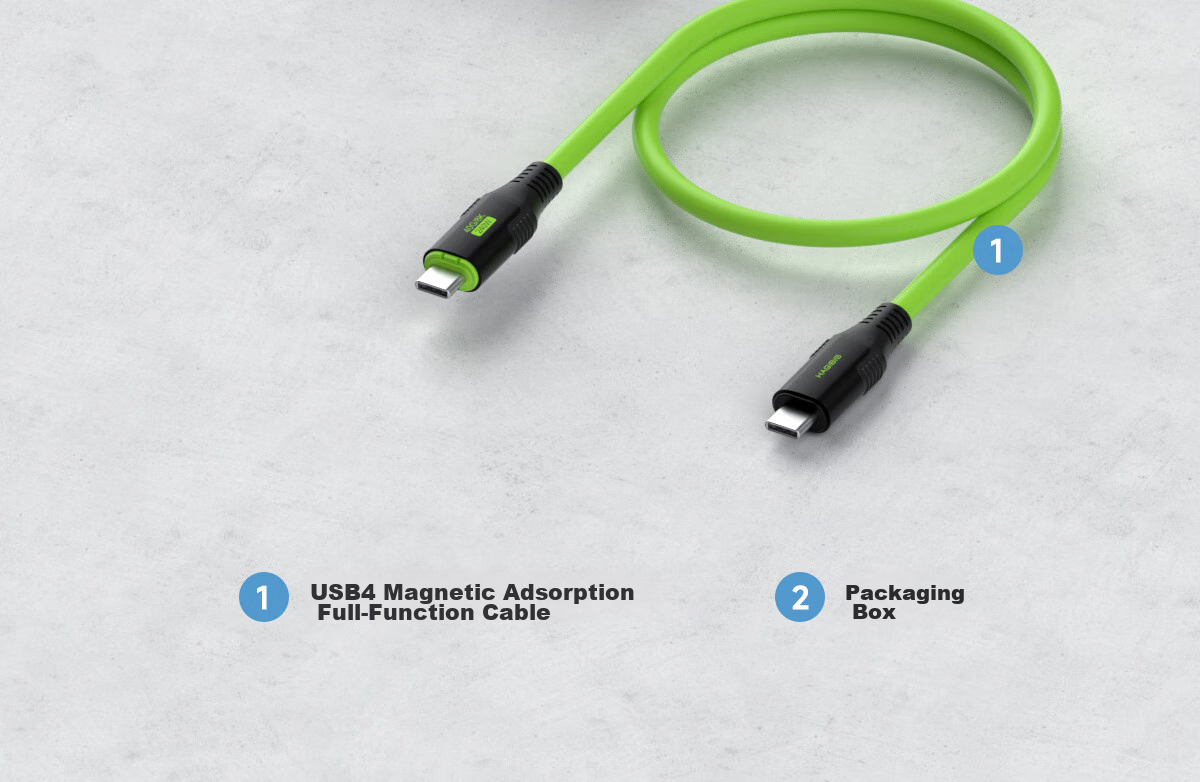 Кабель Hagibis Type-C USB4 Thunderbolt 4, 240 Вт PD, 40 Гбит/с, 8K/60 Гц, 1 м, зеленый