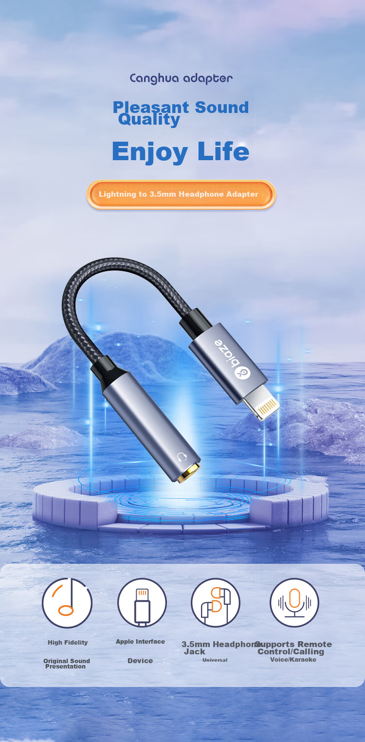 Переходник BIAZE Lightning на 3.5 мм аудио для iPhone с поддержкой микрофона, совместим с iPhone 14/13/12 Pro