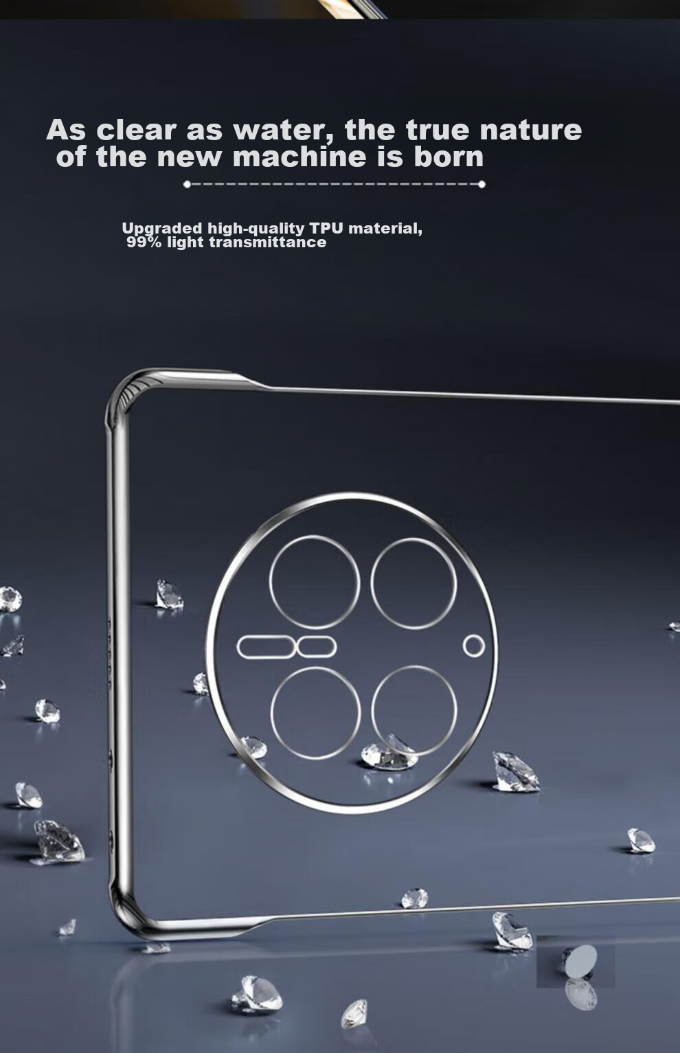 Чехол для Huawei Mate50 Pro Hongzhuo, ультратонкий, прозрачный, противоударный, с защитой от отпечатков пальцев и охлаждением, графитовый черный