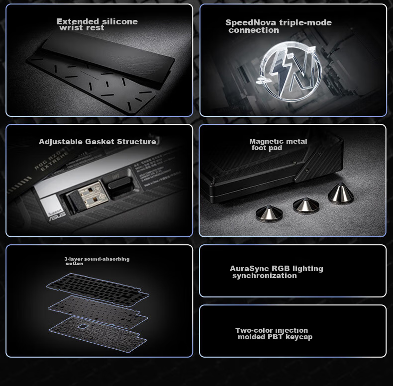 Механическая клавиатура ROG Yemo Extreme, трехрежимная, игровая, 75 клавиш, горячая замена, настраиваемая структура прокладок, полноцветный OLED, подсветка 8K, переключатели NX Snow White
