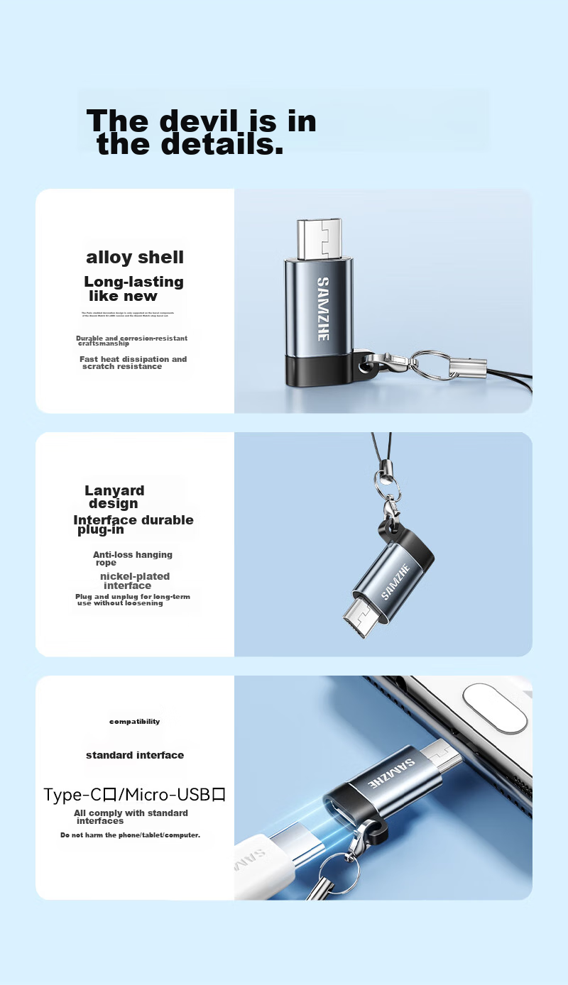 Адаптер SAMZHE Micro USB на Type-C, кабель-конвертер для зарядки и передачи данных, совместим с Huawei, Xiaomi, Samsung, OPPO, Vivo