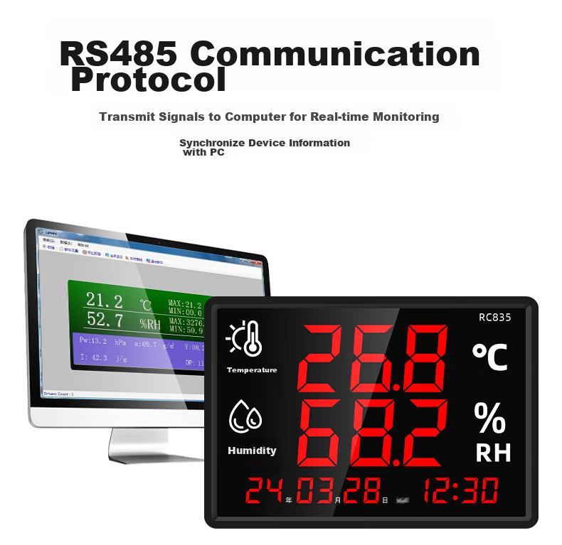 Термогигрометр Rongce RC835, высокоточный, с большим экраном, для дома, склада, мастерской, со встроенным датчиком