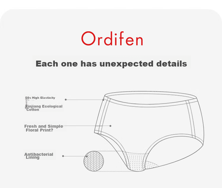 Женские трусы Ordifen, хлопок Xinjiang, средняя посадка, антибактериальные, свежий и простой стиль, 4 шт.