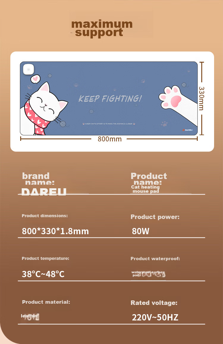 DAREU 800*330*1.8мм Нагревающаяся подставка для мыши и клавиатуры с кошачьей тематикой, большая, интеллектуальный подогрев, синий