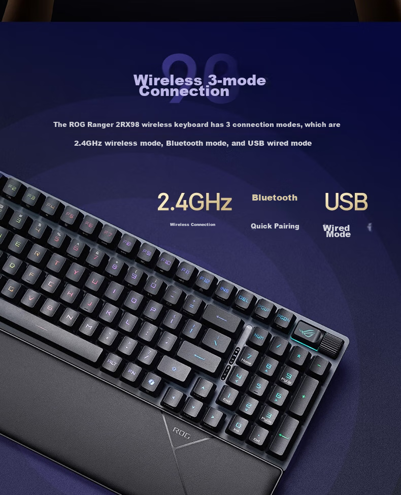 Беспроводная механическая клавиатура ROG Ranger 2 RX 98, 96 клавиш, RX Red, Moonlight White PBT, RGB подсветка, трехрежимное подключение