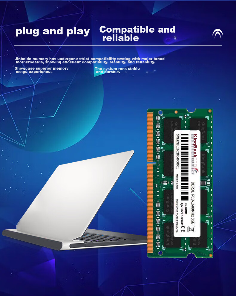 Оперативная память KINGBANK DDR3L 8GB 1600MHz SODIMM для ноутбука, 1 модуль, низковольтная версия