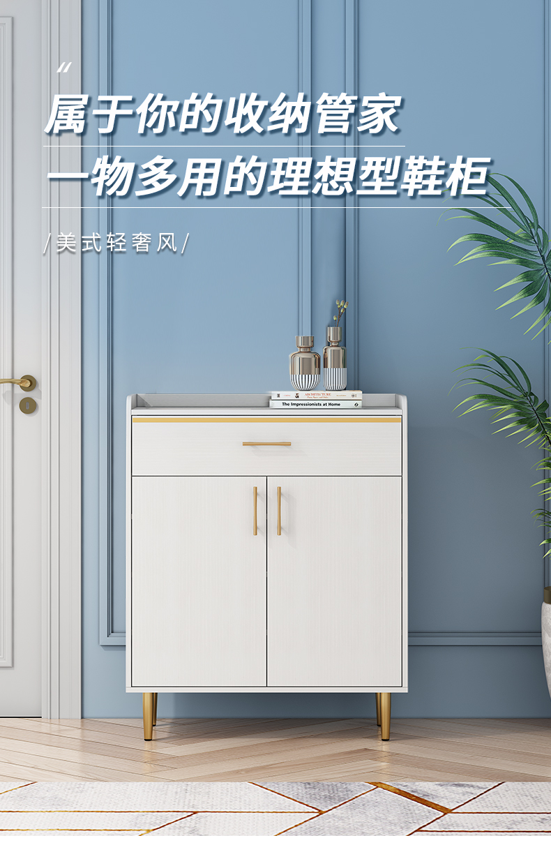 A家 鞋柜 现代简约双门带抽鞋柜轻奢客厅家具玄关收纳阳台储物柜WX212 两门鞋柜 组装