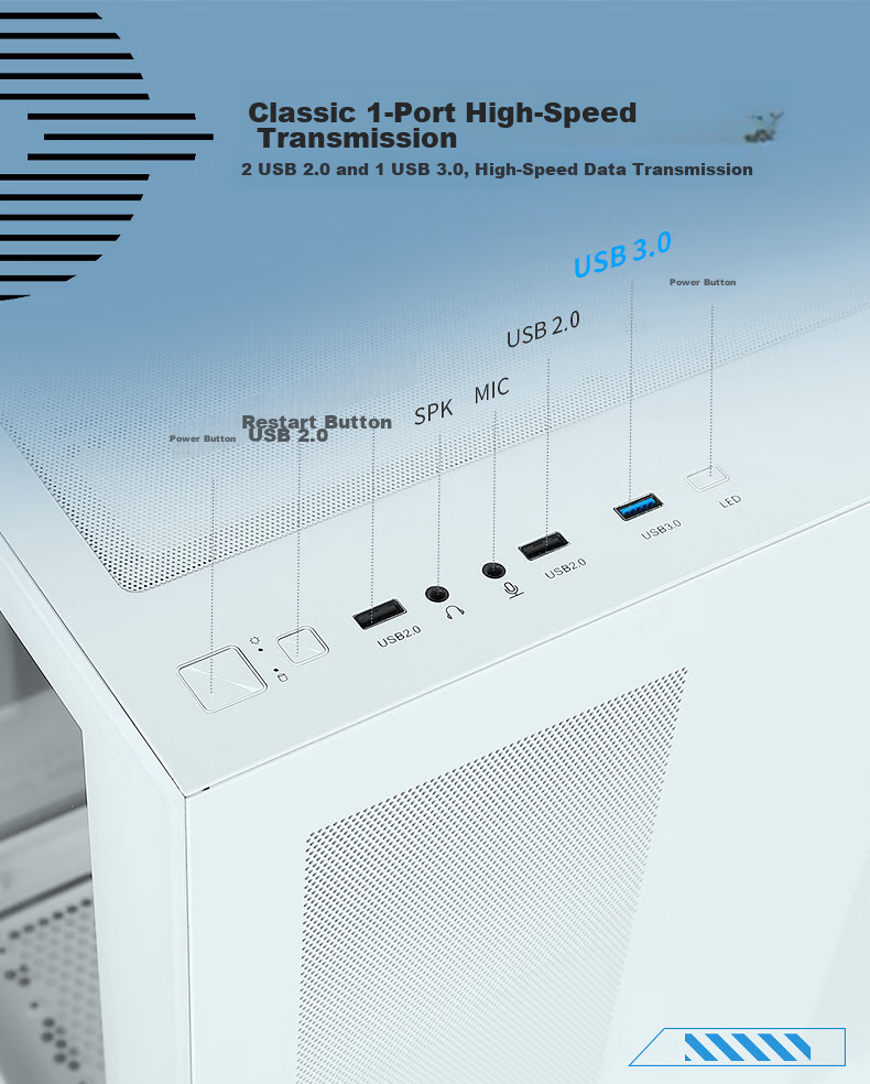Корпус Huntkey S980 White Panoramic Edition Seaside View, ATX, mATX, Mini-ITX, белый, стекло, 160 мм, 400 мм