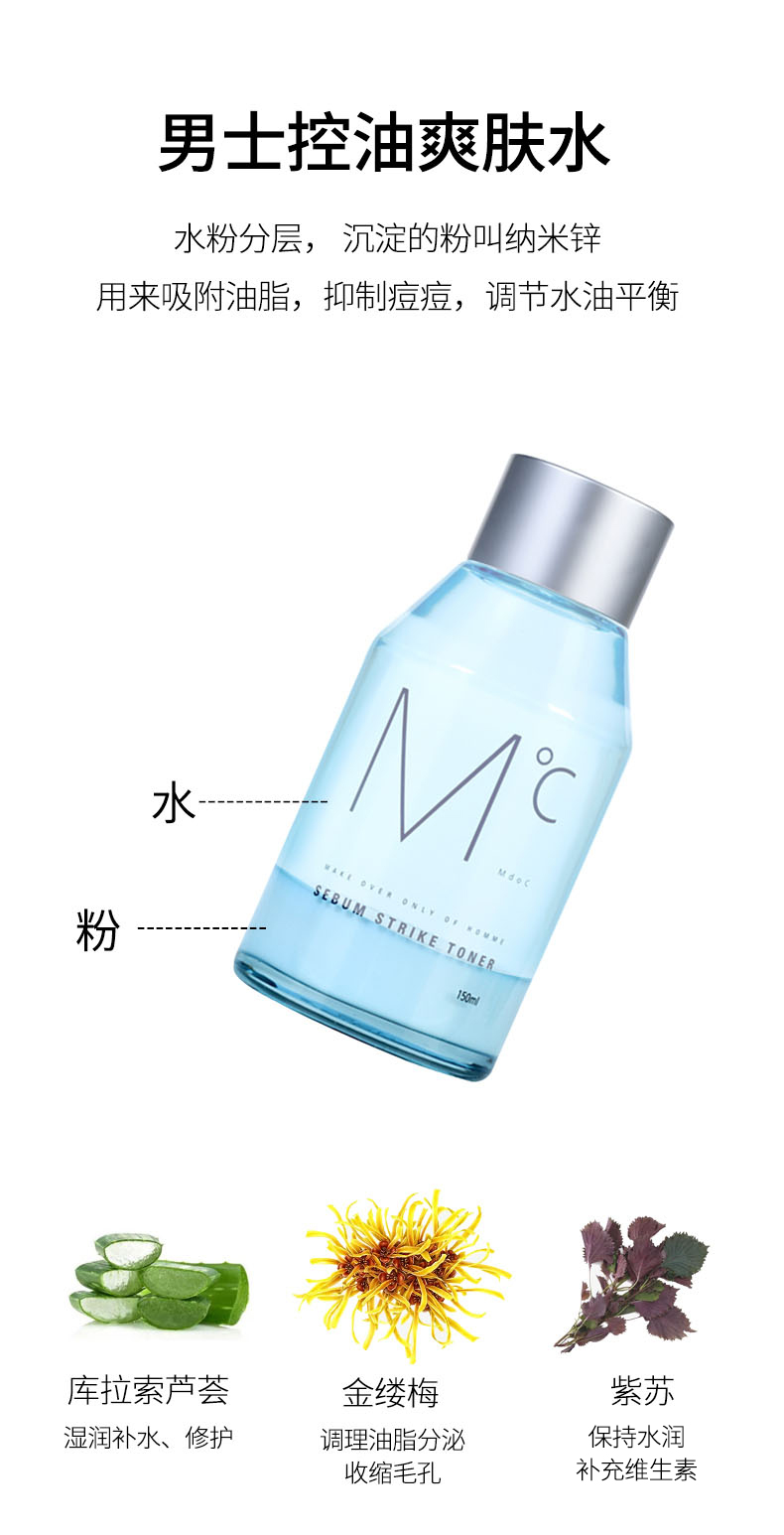 蒙度士(MdoC)男士专用控油礼盒三件套(爽肤水+精华乳+面膜)(韩国进口护肤品送男友套装油脂调理控油保湿乳液)