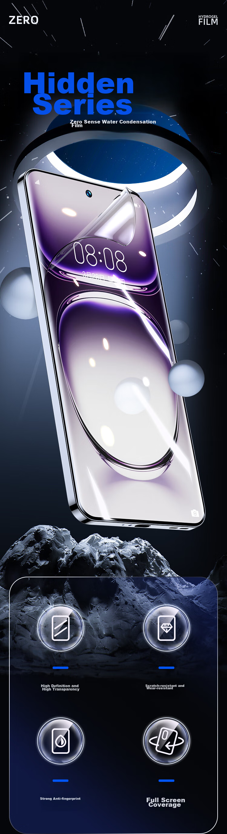 Защитная гидрогелевая пленка BIAZE для OPPO Reno12 / Reno12 Pro, полное покрытие, противоударная, антиотпечатки