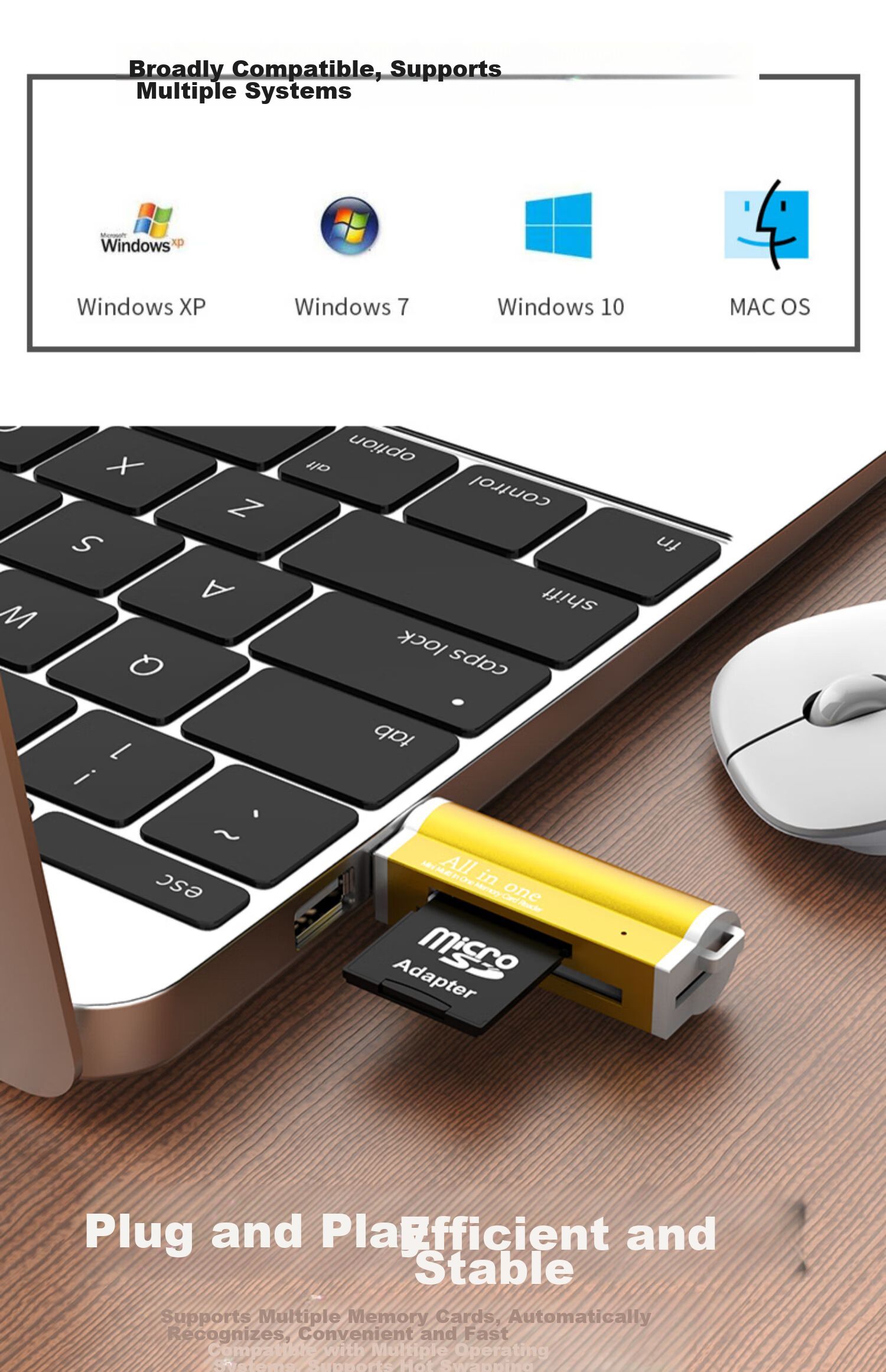 LinkStone USB 2.0 картридер SD/TF/CF/XD/MS, алюминиевый корпус, черный