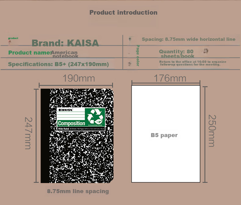 Блокнот KAISA, B5, 80 листов, в линейку, европейский стиль, мраморная обложка, для студентов, для подготовки к экзаменам, канцелярские товары