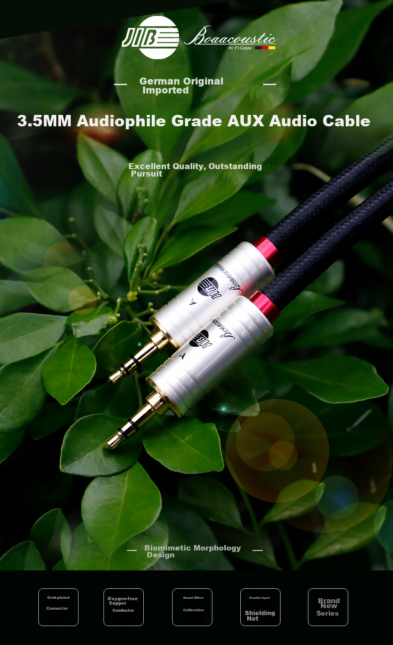 JIB Audiophile-Grade 3.5mm Audio Cable AUX Car Connection Cable for Mobile Phones, Laptops, Players, MP3 Speakers, Echo Wall Connection Cable BB-104 1.5 Meters
