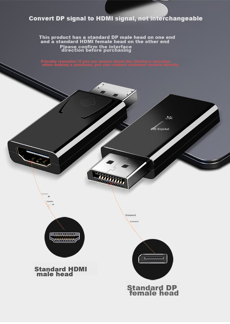 Переходник Jinghua DP to HDMI, черный, 1080P, для подключения ноутбука к монитору/телевизору