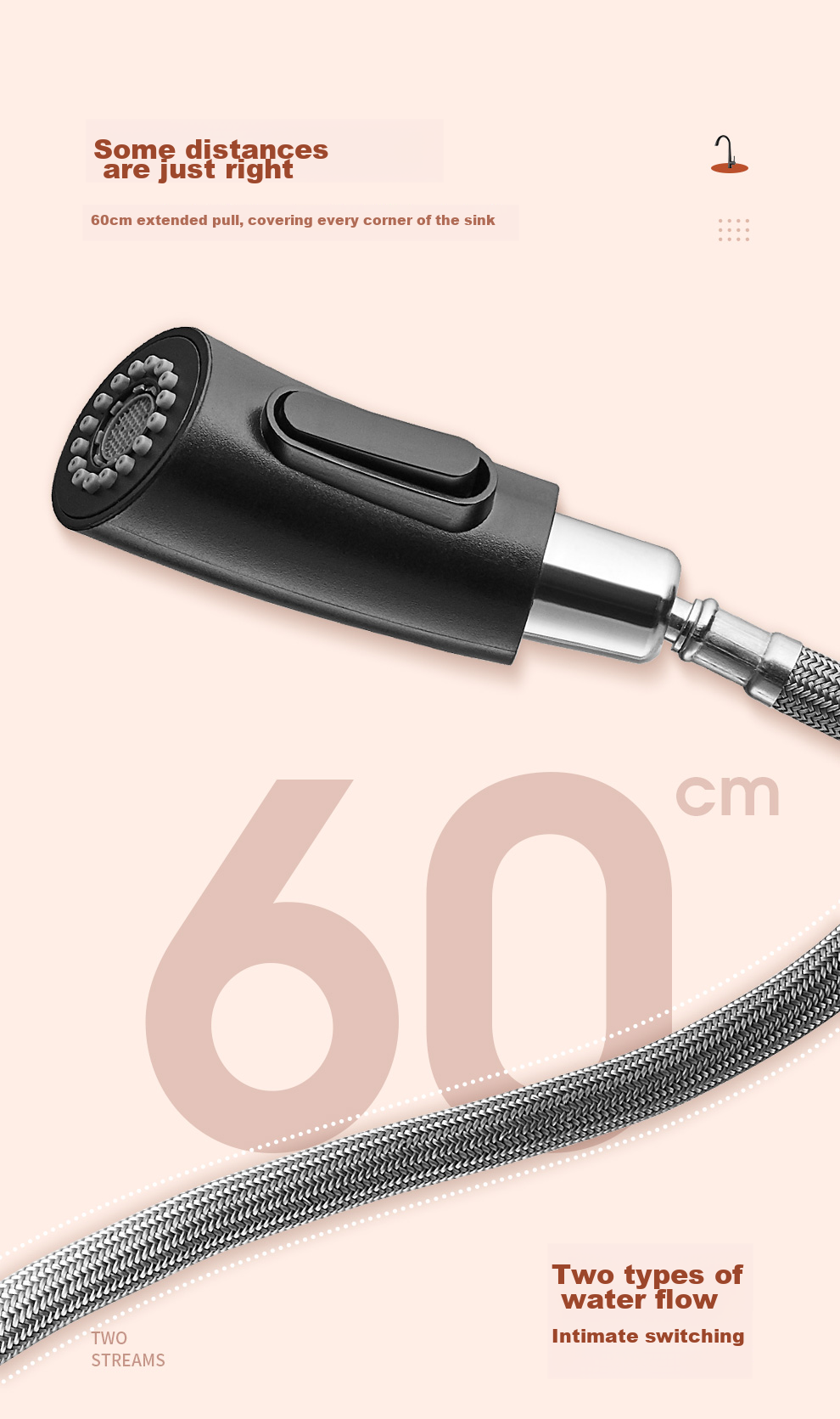 Кухонный смеситель ARROW AE45109SS с выдвижной лейкой, нержавеющая сталь, однорычажный, серебристый