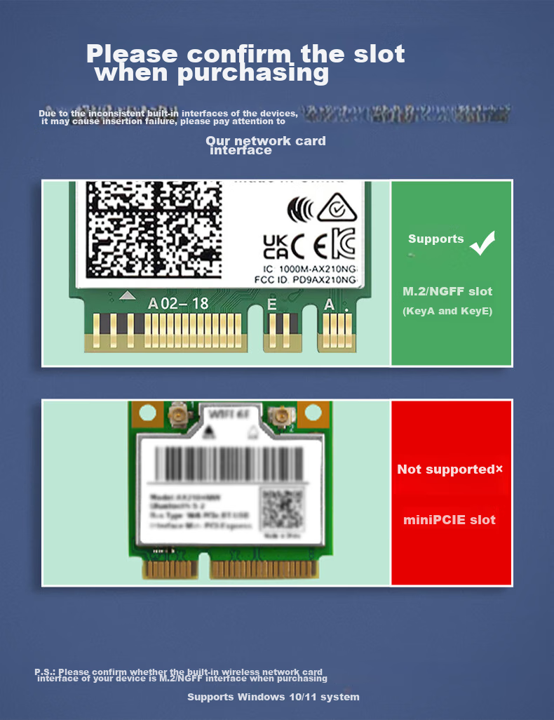Сетевая карта Wavlink AX210, Gigabit Gaming WiFi 6, встроенная в ноутбук M.2, приемник Wi-Fi, Bluetooth 5.3