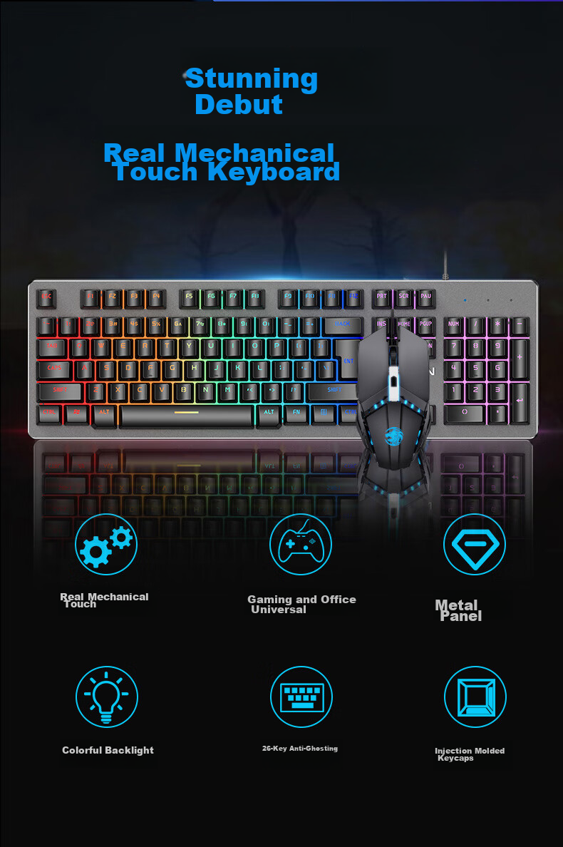 Механическая клавиатура EWEADN GX300 с подсветкой и игровой мышью, проводной набор для геймеров и офиса