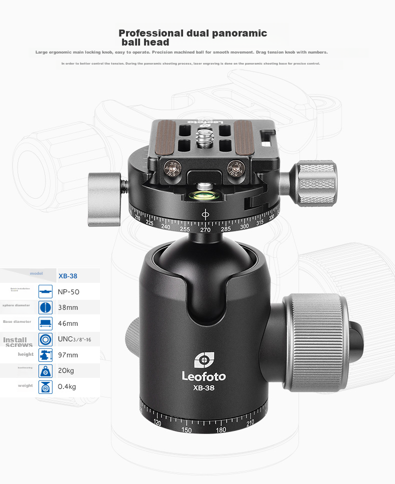 Штатив Leofoto LX-284CT+XB, легкий, портативный, для фото- и видеосъемки, двухпанорамная шаровая головка, профессиональный штатив-монопод