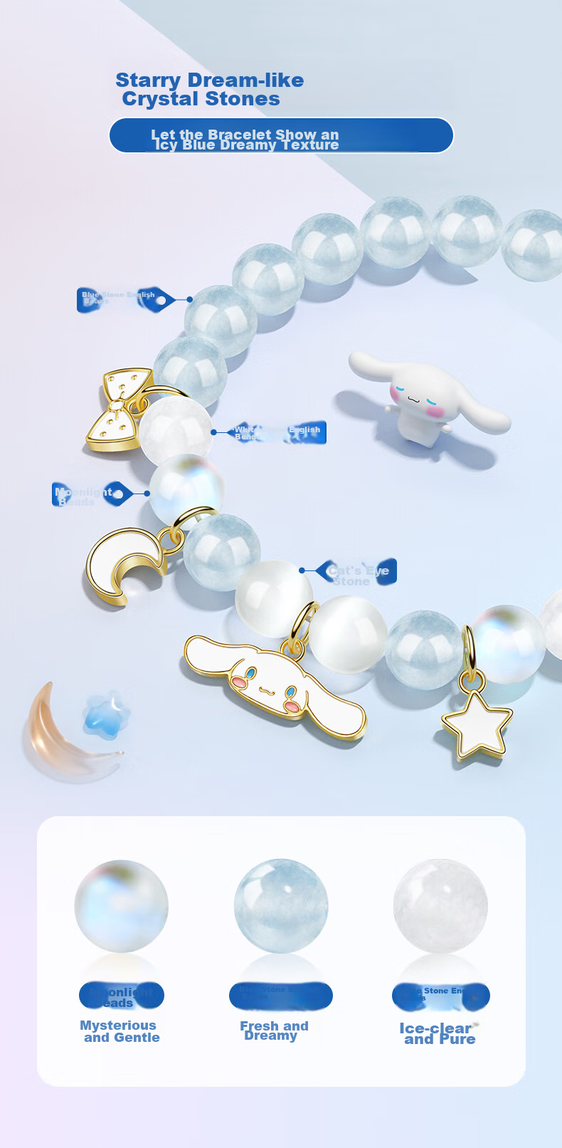 Браслет Chaosehui Sanrio My Melody, кристаллический, с бусинами, подарок девушке на День рождения, День Святого Валентина, 6021