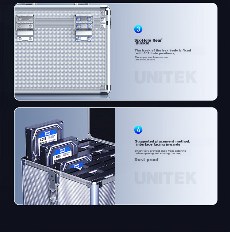Защитный кейс для жесткого диска UNITEK OT30SL, 10 отсеков, портативный, водонепроницаемый, противоударный, серебристый