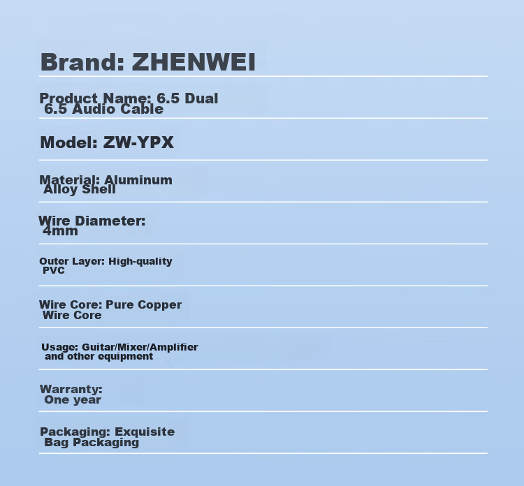 Аудиокабель ZHENWEI 6.5 мм (2 шт.) на 6.5 мм (2 шт.), 0.5 м, для усилителя и микшера, черный