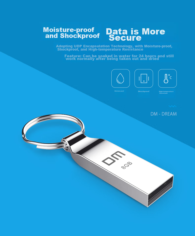 USB-накопитель DM PD076 Xiaofengling, 8 ГБ, USB 2.0, металлический, водонепроницаемый и ударопрочный, серебристый