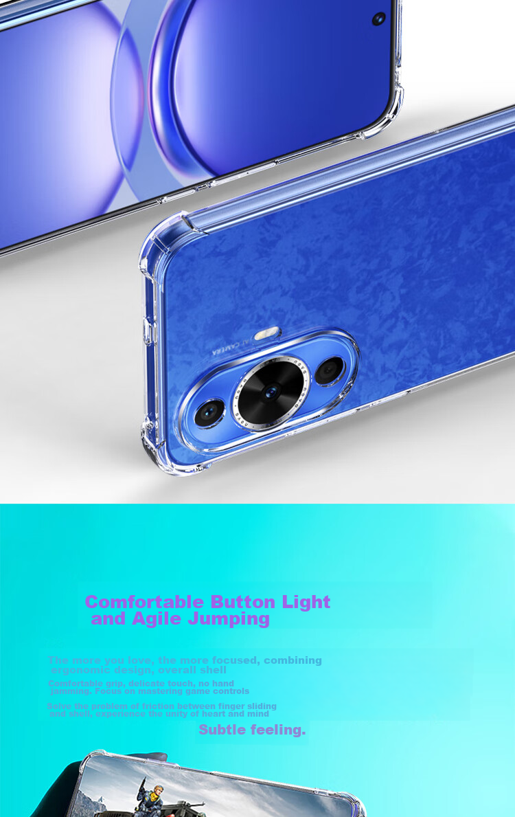 Чехол ESCASE для Huawei Nova 12 Vitality Edition, с полной защитой объектива, магнитный, противоударный, прозрачный, мягкий, с ТПУ подушкой безопасности, прозрачно-белый с магнитным кольцом
