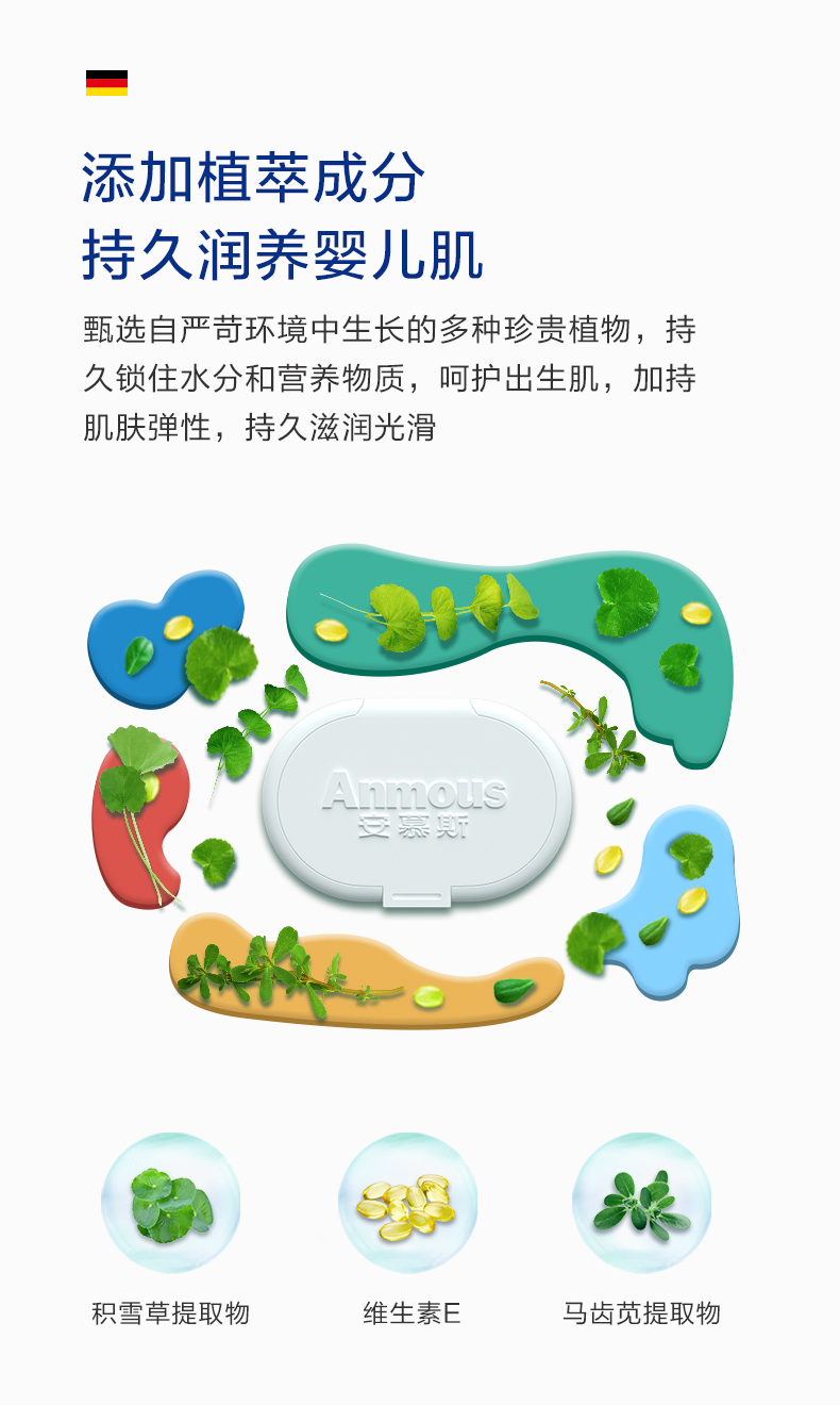 165728-安慕斯 Anmous 婴儿护理湿巾 儿童湿纸巾 海洋水湿巾宝宝手口湿巾纸厚湿巾 加厚加大湿巾 80片*5包-详情图