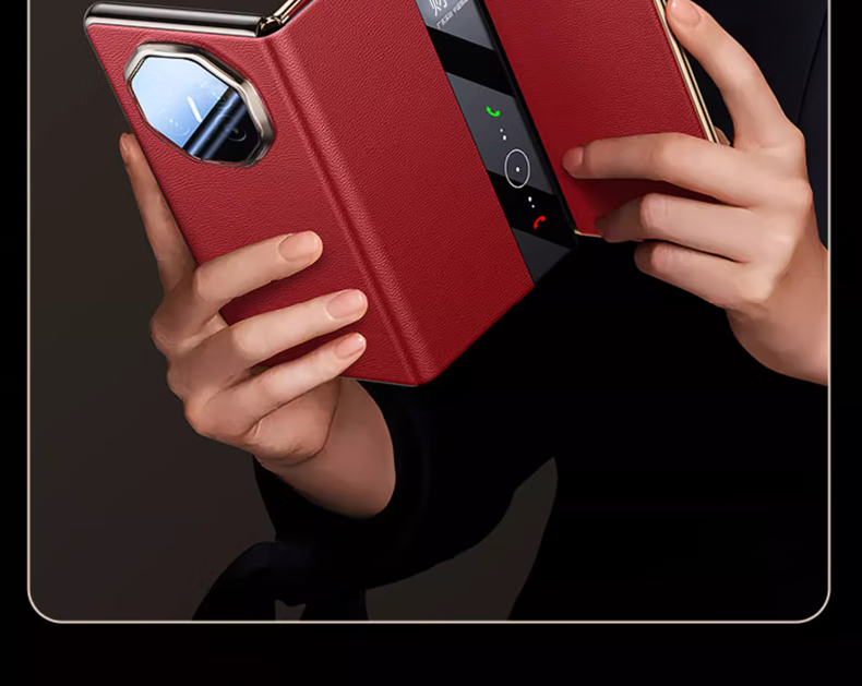 Чехол ZhengJian для Huawei Mate XT/XTs, коллекционное издание, флип-чехол из натуральной кожи, противоударный, ультратонкий, с окном для смарт-флипа, цвет "Розовый"