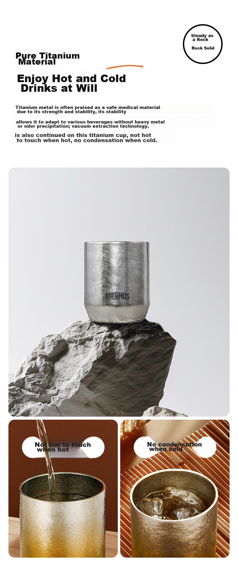 Термос THERMOS Insulated Cup Pure Titanium Cup 280ml для мужчин и женщин, подарок на день рождения, новогодняя подарочная бутылка для воды TCTI-280 Earth Tone