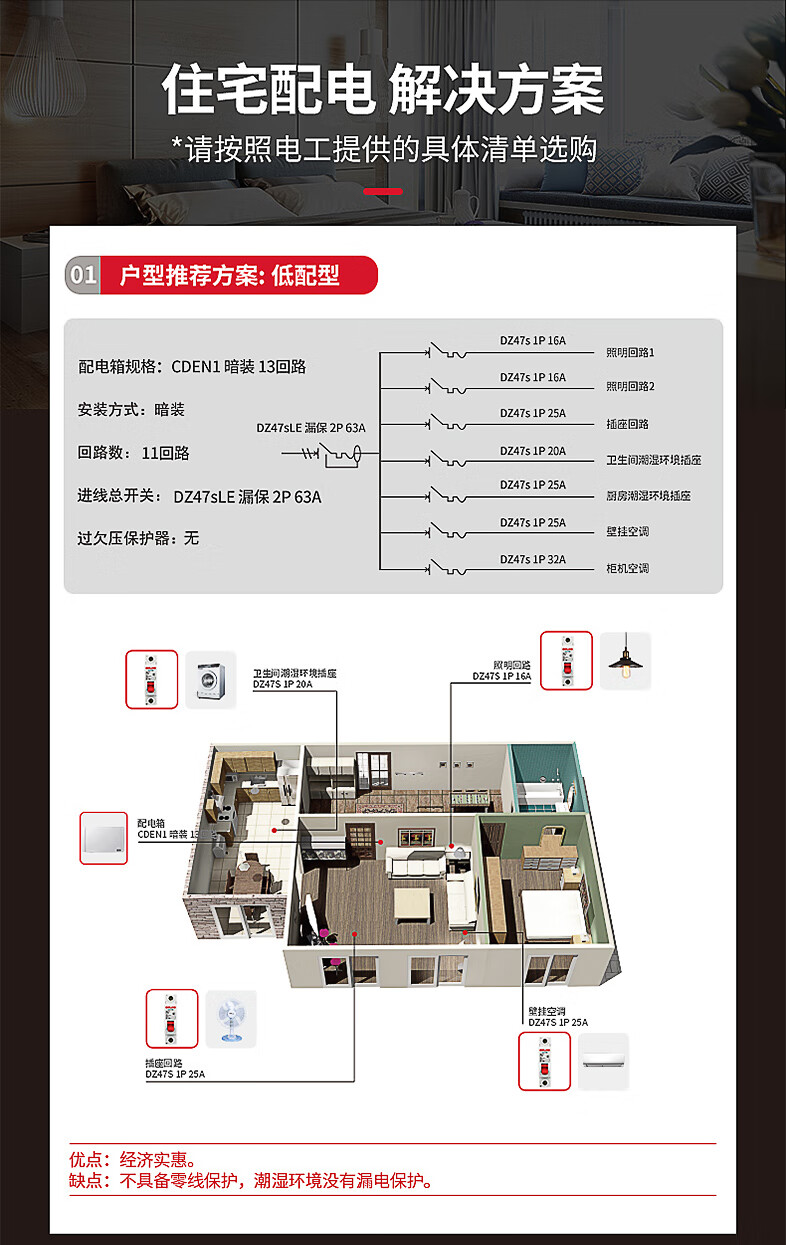 德力西电气空开断路器空气开关带漏保漏电保护器家用漏电开关DZ47SLE 2P 32A