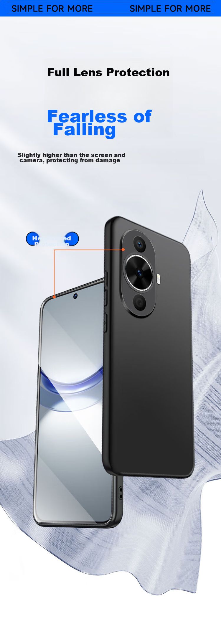Чехол для Huawei Nova 12 Vitality Edition / Nova 11, KOOLIFE, черный, с защитой камеры, противоударный, TPU, простой стиль