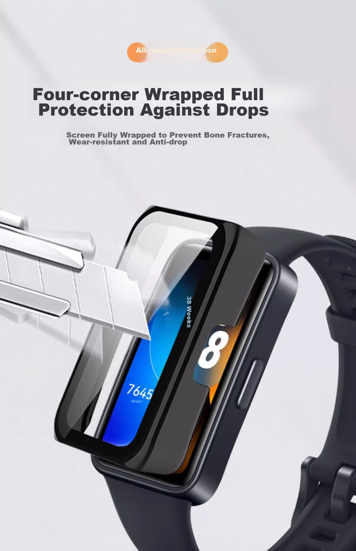 Защитный чехол Iboann для Huawei Band 9, 10, 8, прозрачный, с защитой экрана, TPU