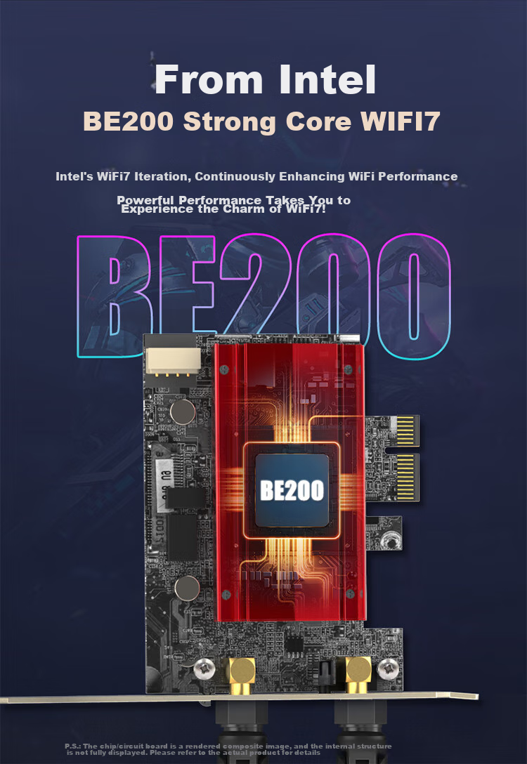 Сетевая карта Wavlink Intel BE200 WiFi 7, PCI-E, Bluetooth 5.4, 8774 Мбит/с