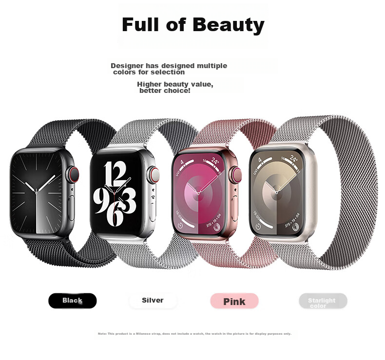 Ремешок KMaxAI Milanese Loop для Apple Watch Series 11/Ultra, стальной магнитный, розовый