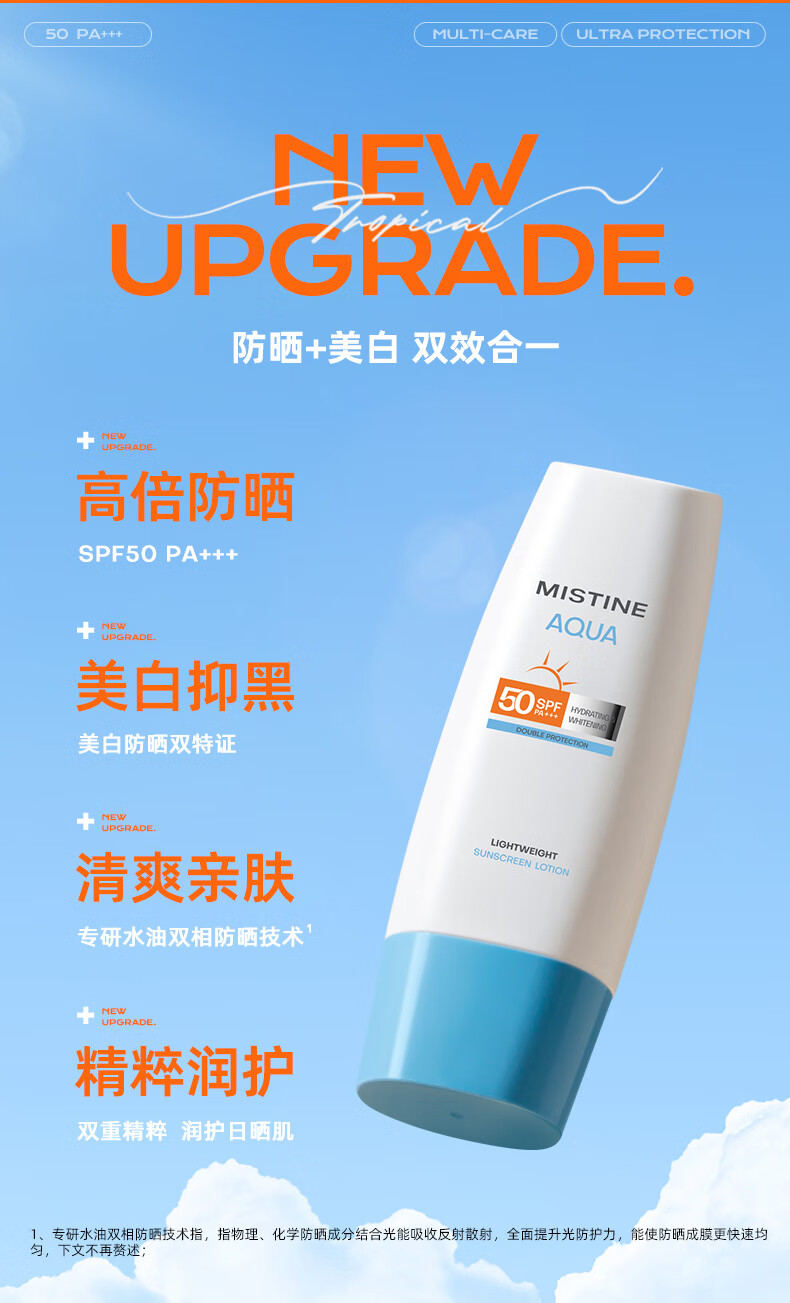 Mistine（蜜丝婷）防晒组合23版小黄帽60ml+23版小蓝帽70ml+美白喷120ml