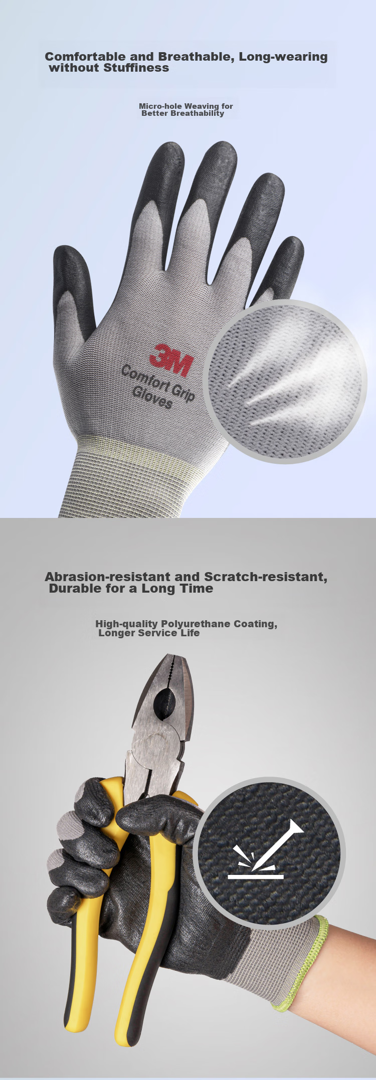 Перчатки рабочие 3M Comfort Grip, размер L, серые, нитриловые, многоразовые, для защиты рук