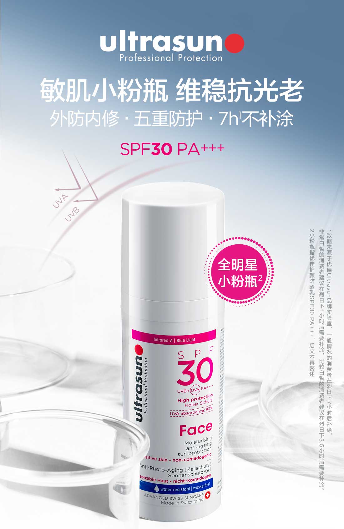 优佳（Ultrasun）小粉瓶防晒乳 SPF30 PA+++ 50ml 敏感肌紫外线 瑞士原装进口
