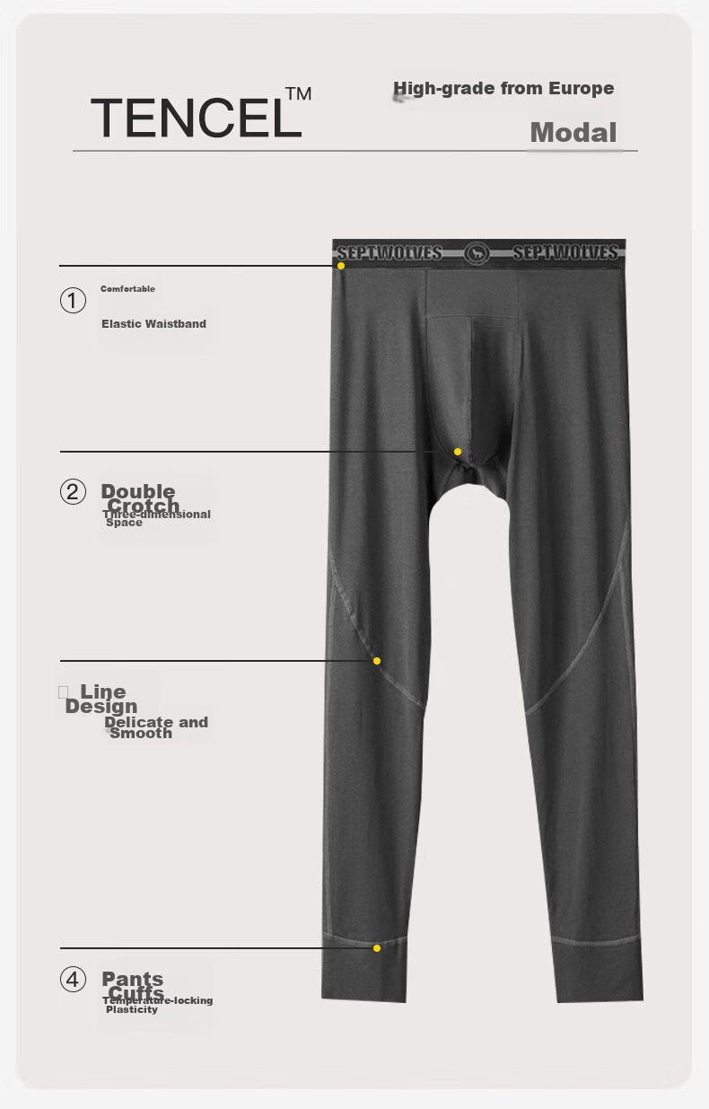 Мужское термобелье SEPTWOLVES, осенне-зимнее, из модала Tencel, антибактериальное, защита от клещей, легкие теплые штаны