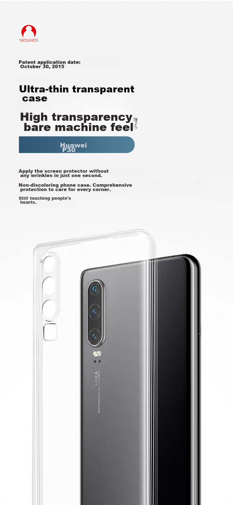 Прозрачный противоударный чехол Snowkids из ТПУ для Huawei P30, тонкий, модный, простой дизайн для мужчин и женщин