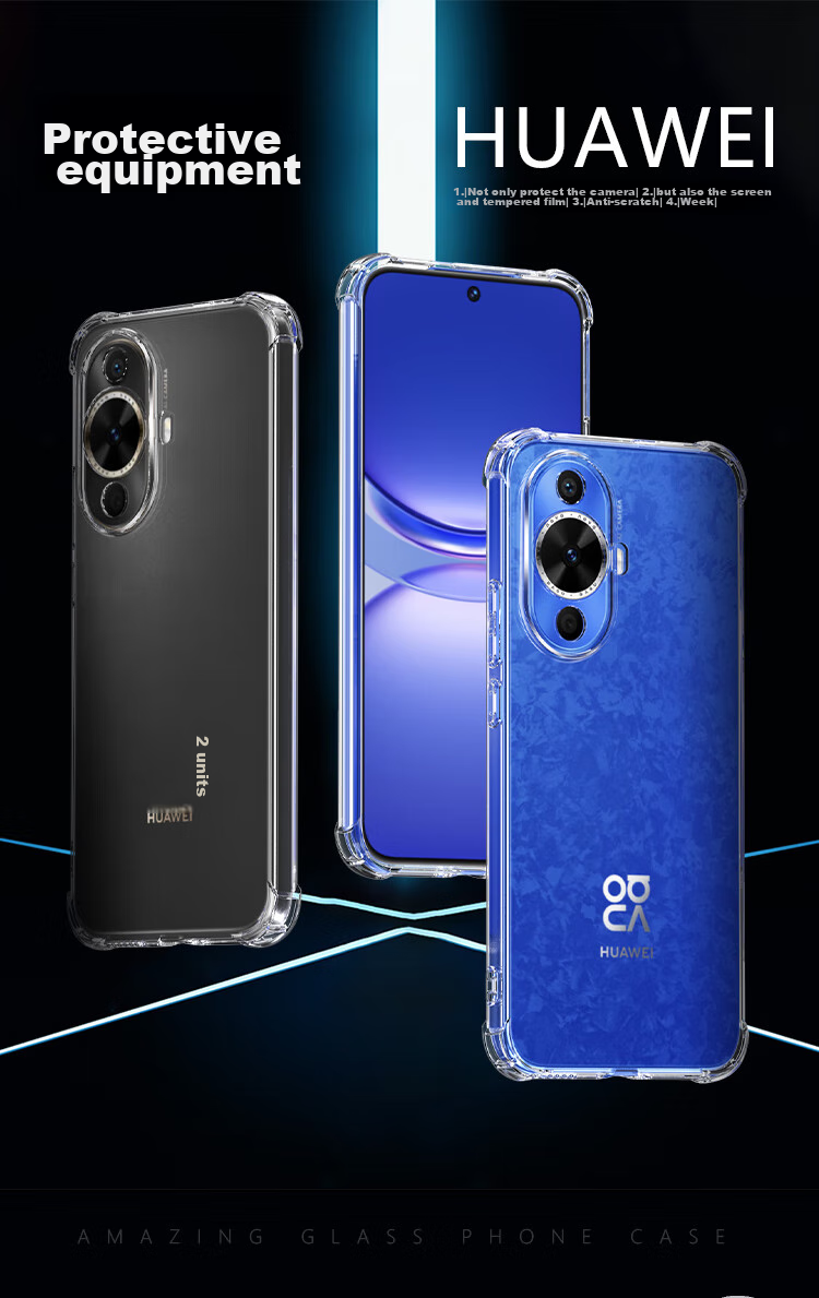 Чехол ESCASE для Huawei Nova 12 Vitality Edition, с полной защитой объектива, магнитный, противоударный, прозрачный, мягкий, с ТПУ подушкой безопасности, прозрачно-белый с магнитным кольцом