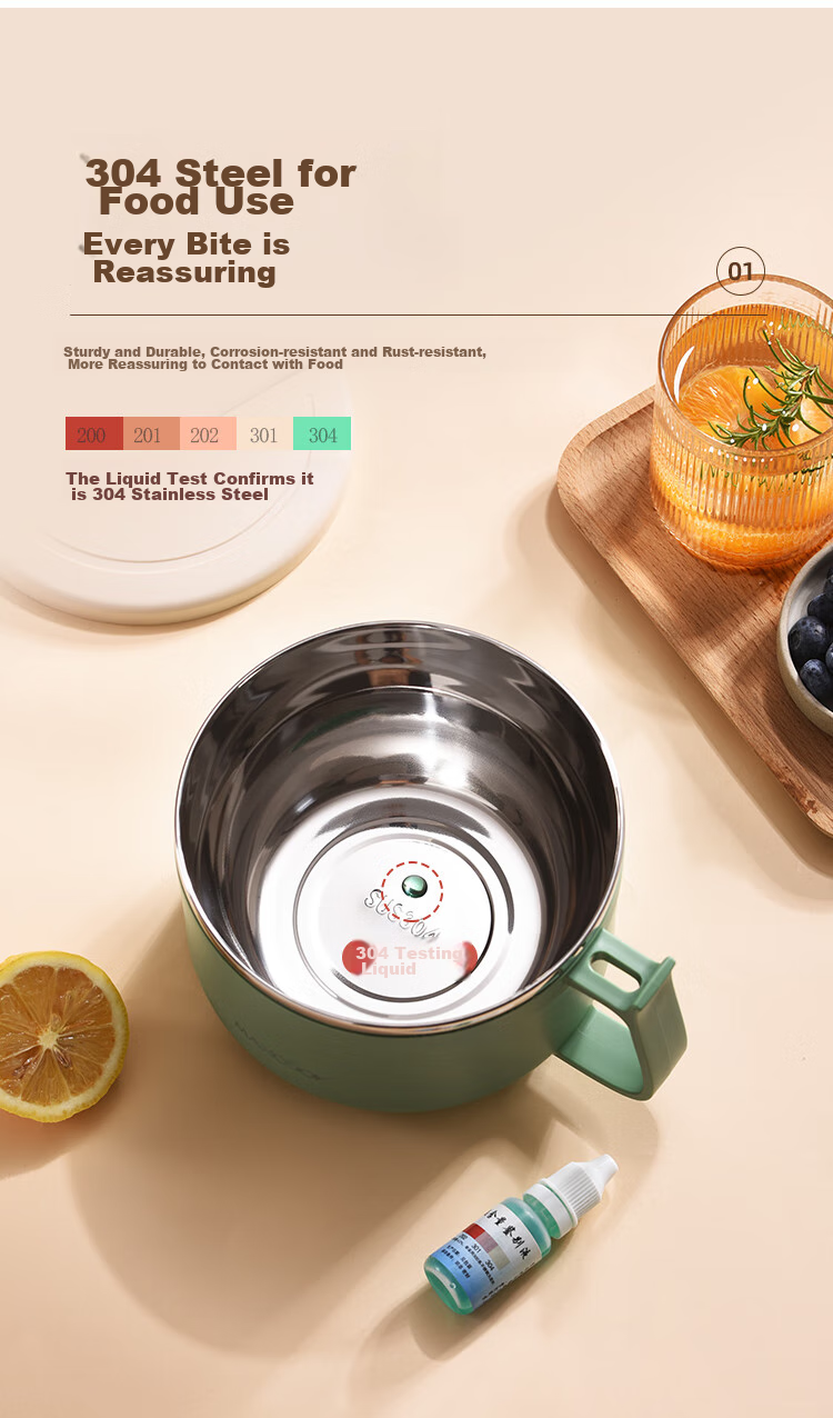 Кружка для лапши MAXCOOK MCWA8280, 1.5 л, зеленая, нержавеющая сталь 304, с крышкой, для студентов