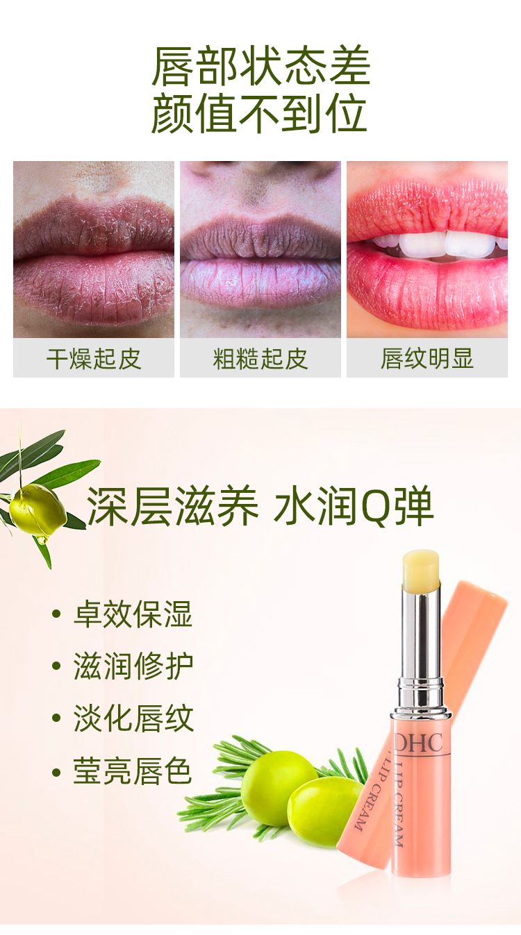 蝶翠诗（DHC）润唇膏橄榄护唇膏保湿无色无味滋养润唇膏男女通用可用防干裂打底 唇膏1.5g*3支装