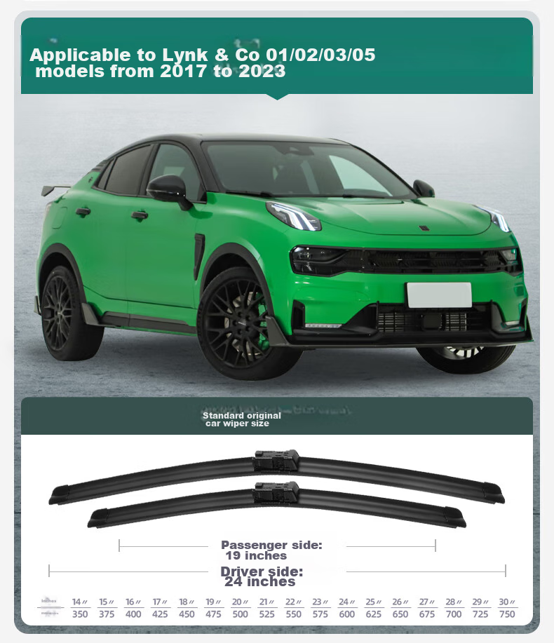 Щетки стеклоочистителя Xufeng для Lynk & Co 01/02/03/05 (2017-2024), бескаркасные, 24" и 19", комплект из 2 шт.