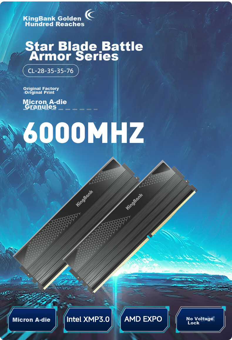 Оперативная память KINGBANK DDR5, 32 ГБ (2x16 ГБ), 6000 МГц, CL28, для настольных ПК, комплект из 2 модулей